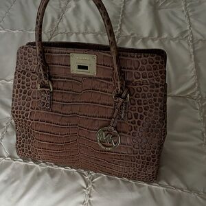 Michael Kors Tan Crocodile Embossed Satchel